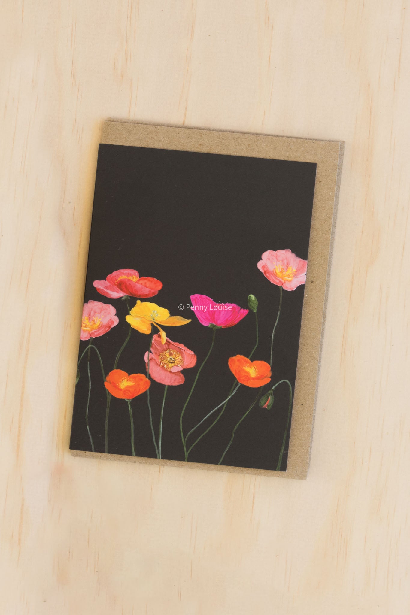 'Midnight bloom - Poppies' - Greeting card