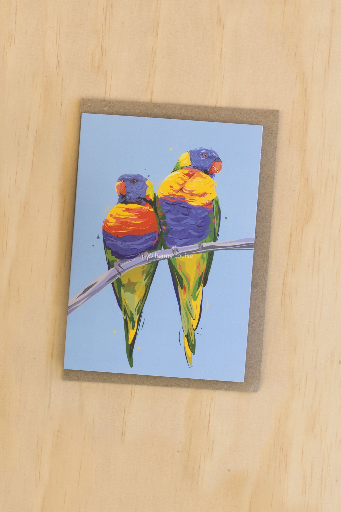 'Double rainbow of lorikeets' - Greeting card
