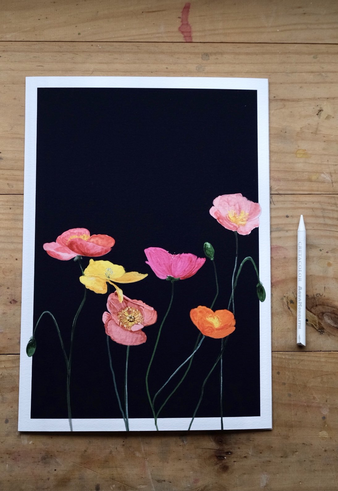 'Midnight Bloom III' – Poppies - Fine Art Print - Paper