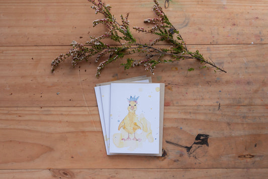 'Party duck with crown' - Greeting card