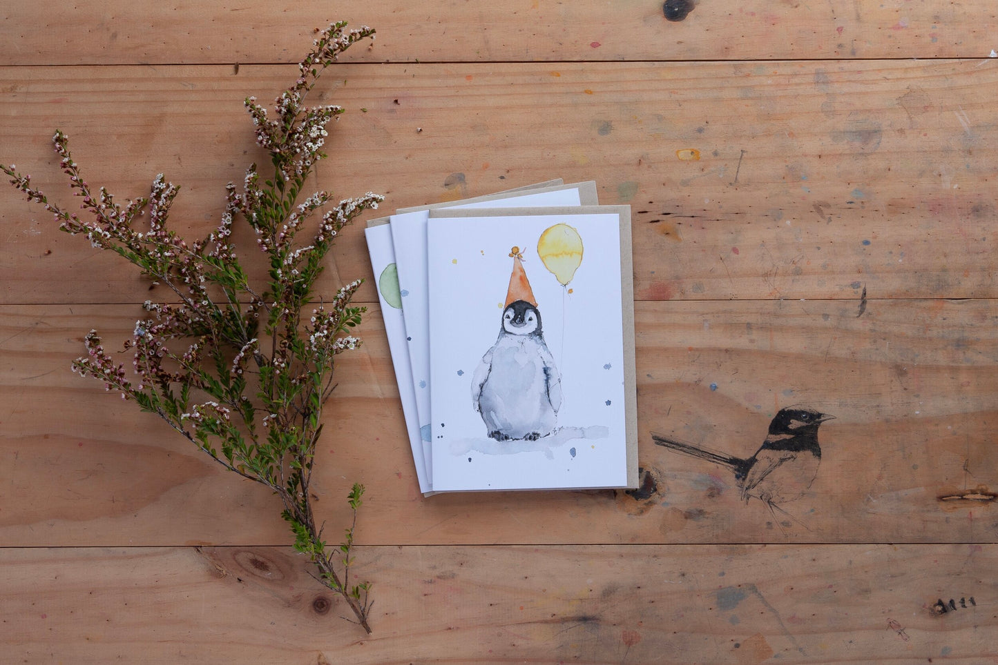 'Penguin party hat' - Greeting card